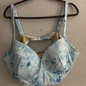 Old Navy Blue Stars Tie Dye Long Line Underwire Bralette Swim Top/Size 4XL PLUS